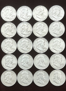BEN FRANKLIN HALF DOLLARS~90% SILVER~1963-D~LOT of 20~VERY FINE~CIRCULATED~READ!