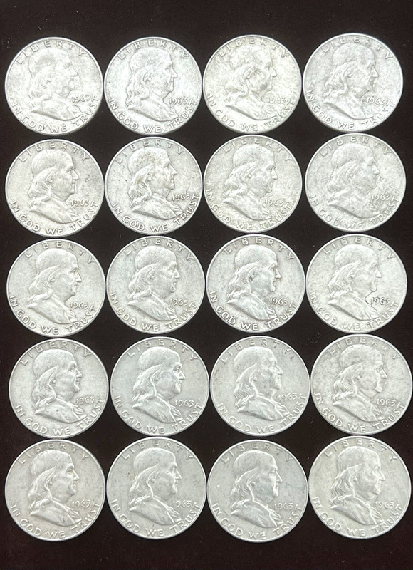 BEN FRANKLIN HALF DOLLARS~90% SILVER~1963-D~LOT of 20~VERY FINE~CIRCULATED~READ!
