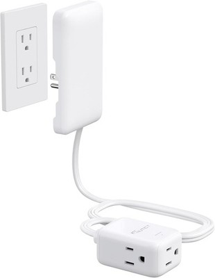 Flat Extension Cord with 3 Outlets, 3FT Short Extension Cord Flat Wall Plug & Ul