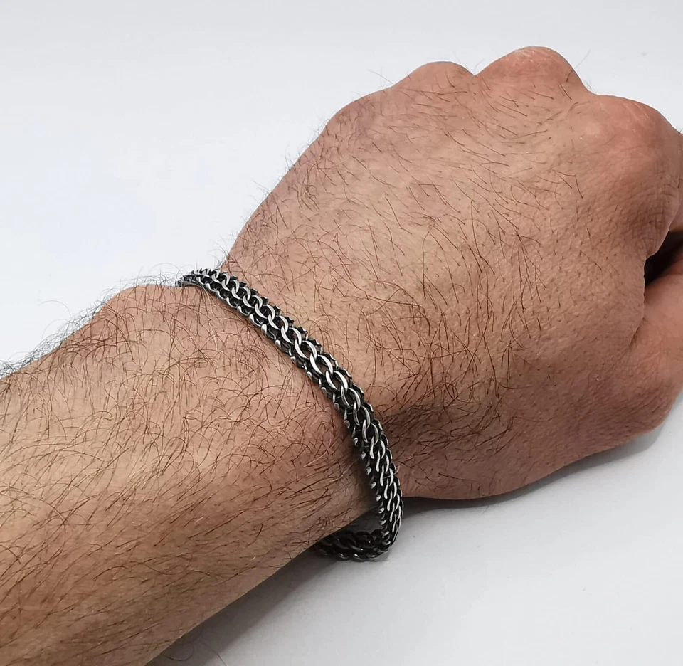 Bracciale vintage in argento sterling 925 fatto a mano 8,66" gioiello... - Immagine 4 di 4