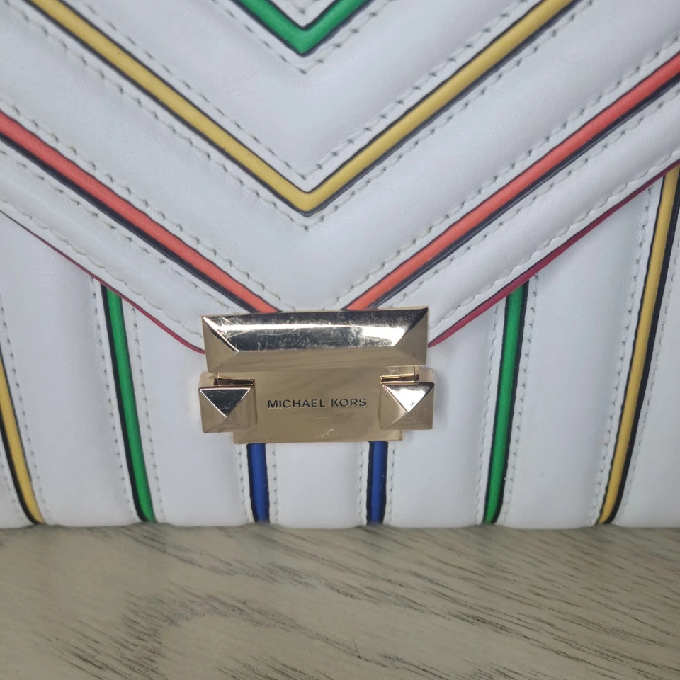 Bolso de Hombro Michael Kors Diseñador Whitney Blanco Arco Iris Acolchado Cuero Foto 2 de 4