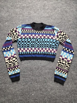 Monki Women's Top Cropped Shirt Multicolor Size XS Long Sleeves Geometric Print