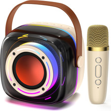Portable Bluetooth Karaoke Machine with Wireless Microphone and LED Lights