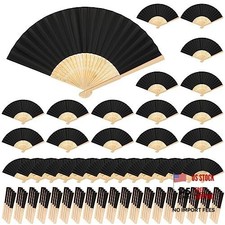 Pack Folding Fans Bamboo Handheld Folded Craft Hand Japanese Chinese 100 Black