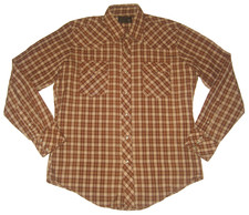 VtG 70s JC PENNEY Brown Plaid Pearl Snap Long Sleeve Western Shirt 16.5/35 Korea