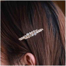 French Rhinestone Hairclip Barrette Gold Crystal Side Clip Hairpin Vintage CZ...