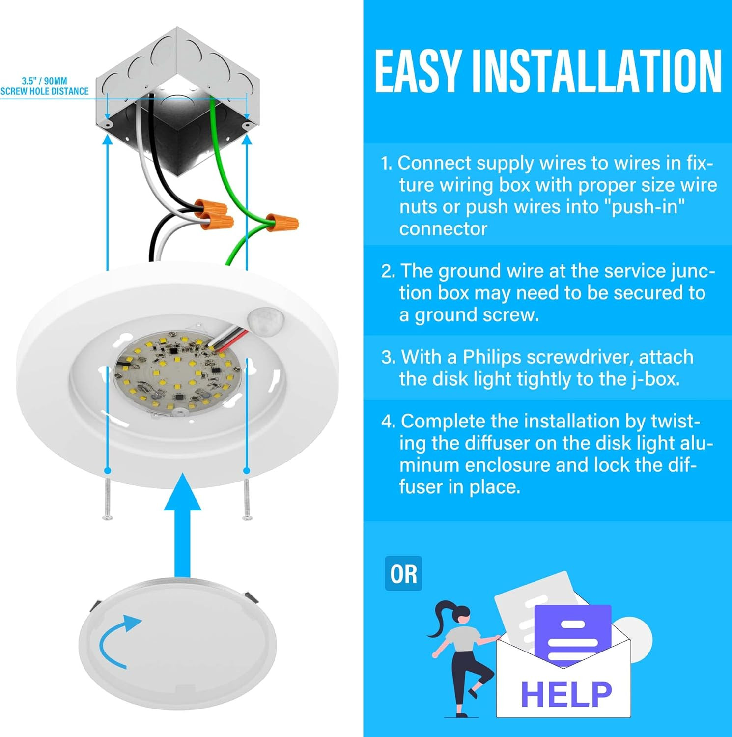 LED 6" 120 Volts Closet Light Wired, PIR Motion Sensor Ceiling Disc Light, 15W,