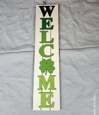 St. Patrick's Day Welcome Sign 23.75" x 5.5  Green Irish Clover Wall/Door Hanger