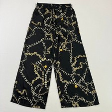 MNG Mango Wide Leg Chain Link Print Elastic Waist Black Gold Mob Wife Women XS