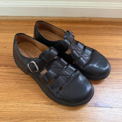 Supremes by Softspots Black Leather Mary Jane Fisherman Shoes Womens 10W Wide