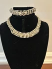 Vintage Art Deco Rhinestone Jewelry Set Necklace Bracelet Silver Tone Estate
