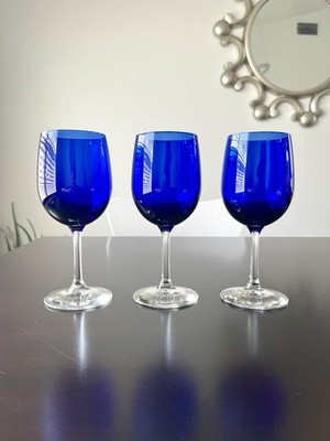 Set of 3 Libbey Glass Company Crystal Montibello Cobalt Blue Wine Glass