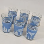 Vtg Jeanette Glass Highball Blue Wedgwood Greek Replacement Cottage MCM 5" 6pcs