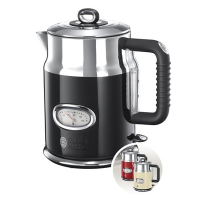 Russell Hobbs Wasserkocher [1,7l, 2400W] Retro Schwarz & polierter Edelstahl
