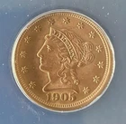 1905 Liberty $2.50 Gold Quarter Eagle Coin ANACS MS 63