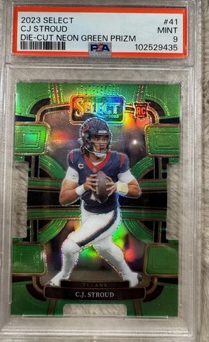 2023 PANINI SELECT #41 CJ STROUD DIE-CUT NEON GREEN PRIZM PSA 9