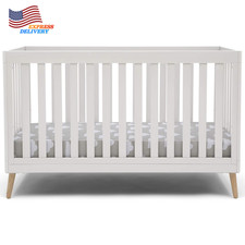 Essex 4-In-1 Convertible Baby Crib Bianca White with Natural Legs