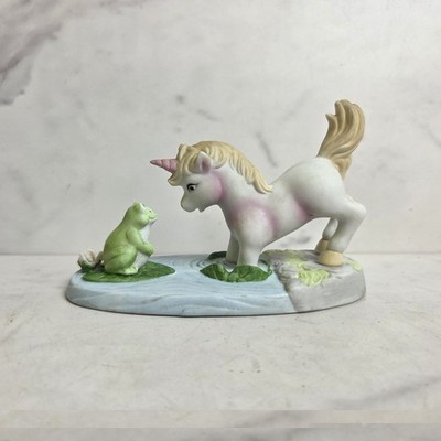 Vintage Willitts Porcelain Unicorn Figurine Whimsical Frog Lilypad Pond Scene