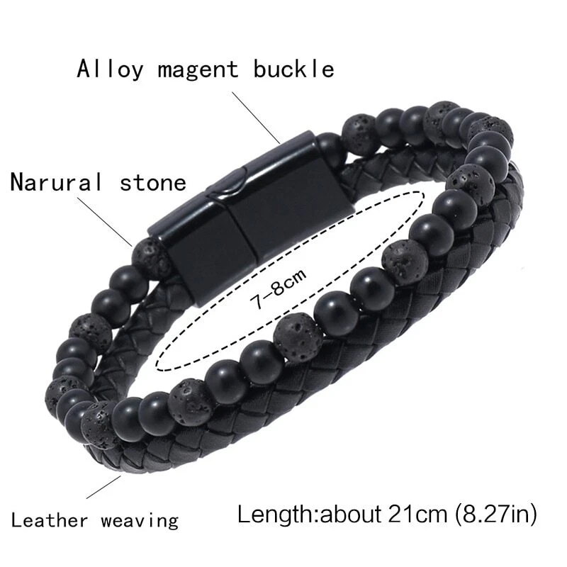Pulseras de cuero Humanic Pro MAX Hematie pulseras con cuentas brazalete de piedra volcánica Foto 3 de 4