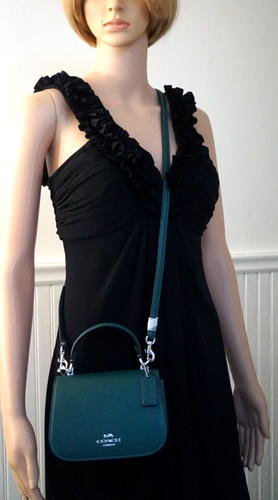 NWT COACH LYSA Top Handle Mini Satchel X-Body Bag CX576 EMERALD X-grain Leather - Picture 4 of 20