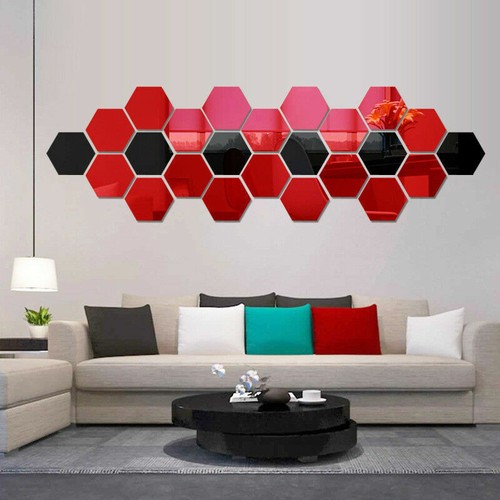 12 pegatinas de pared hexagonales 3D espejo extraíbles arte acrílico hágalo usted mismo calcomanía decoración habitación - Imagen 9 de 16