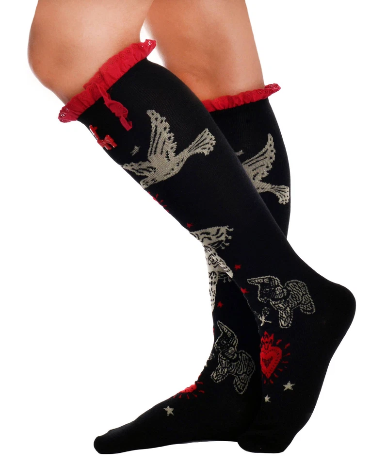 MUÑECA PUNK GÓTICA OCULTA GÓTICA DÍA DE MUERTOS DEMASIADO RÁPIDA TATUAJE GÓTICA RODILLA ALTA CALCETINES  Foto 2 de 3