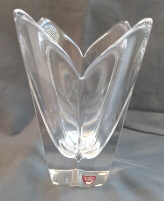 Orrefors Swedish Signed Crystal Vase Lotus Flower 5.75'' H x 3.25'' W Clear Heavy
