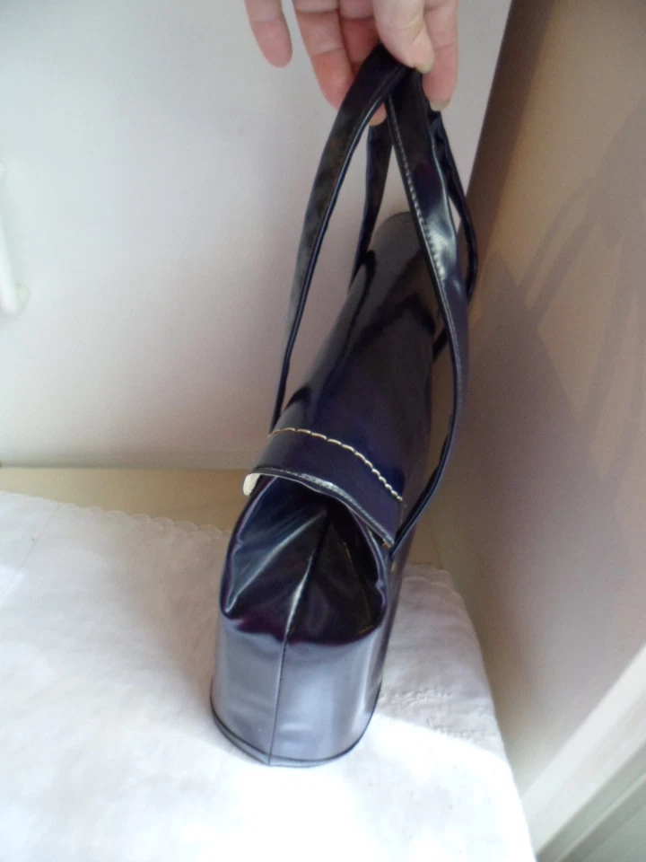 Rockabilly Vintage Años 50 Azul Marino Charol Bolso de Mano Pinup Monedero Foto 3 de 4