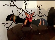 U Pick Vintage Inspired Bat with Red Bow Style B Halloween Cardstock Decoration