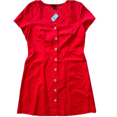 Ann Taylor Poplin Button Down Fit N Flare Dress 12P Linen Cotton Capsule Mod