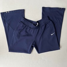 Vtg Nike Team Track Pants Womens M 8-10 Activewear Y2K Straight Leg Snap Blue