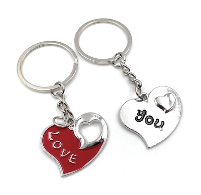 Porte-clés Paire Amour Avec Cœurs Et Flèche - Pendentif Argenté - Marque Onwomania - Neuf Avec étiquettes