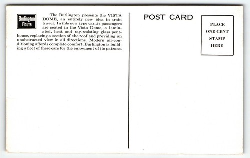 Vista Dome Burlington Silberkuppel Personenzug Werbung Postkarte UNP - Bild 2 von 2