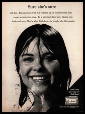 1963 Dial Bar Soap With AT-7 "Sure She's Sure" Woman In Shower Vintage Print Ad