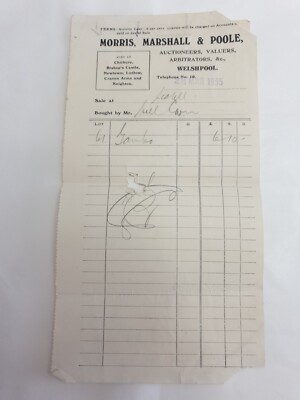 Vintage Briefpapier Morris Marshall & Poole Auctioneers Welshpool 1930er 