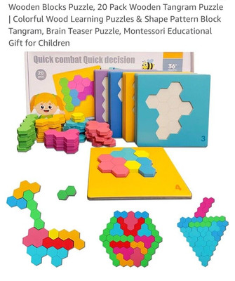Wooden Block Puzzle 20 Pack Tangram/Brain Teaser Puzzle Educational for Kids NEW