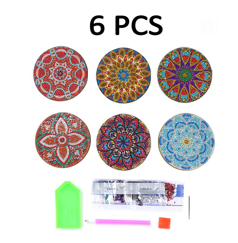 6/8Pcs Diamond Painting Coasters DIY Mandala Coasters Diamond Painting