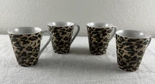 4 Tienshan Fine China 4" Tall Coffee Cup/Mugs Leopard Pattern