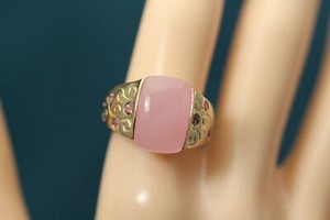 Authentic 925 Sterling Silver Rose Quartz & Pink Sapphire Gold Plated Ring 8.2 G (RIN8846)