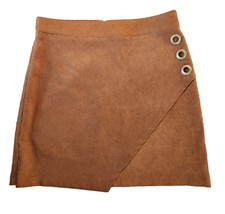Mini Skirt Sz M Brown Faux Suede A-Line Eyelet Detail Preppy Casual Eye Catching