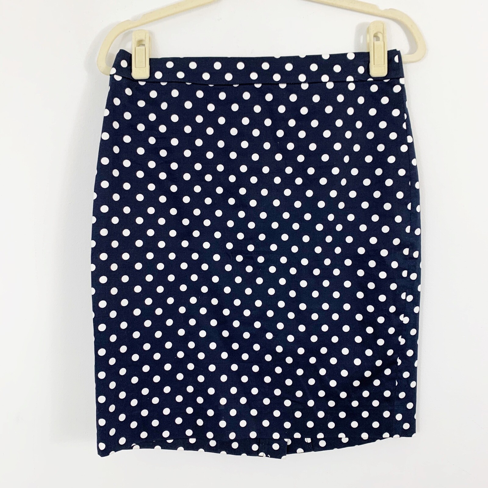 J Crew Navy Blue Polka Dot Pencil Skirt 4 Work Career Lined Style 37532 Cotton eBay