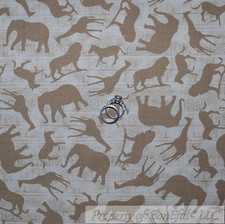 BonEful Fabric FQ Cotton Quilt Brown Tan VTG African Zebra Giraffe Lion Elephant