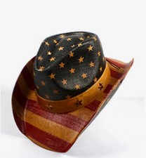 Patriotic Cowboy's Hat - USA Flag Straw Western American Flag Fashion Headw
