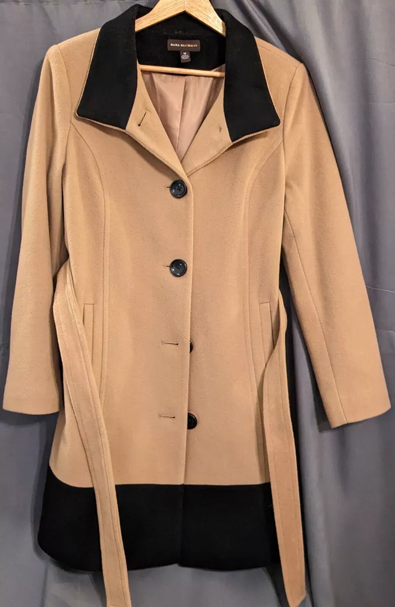 Dana Buchman Tan Black Wool Cashmere Walker Coat Sz M eBay