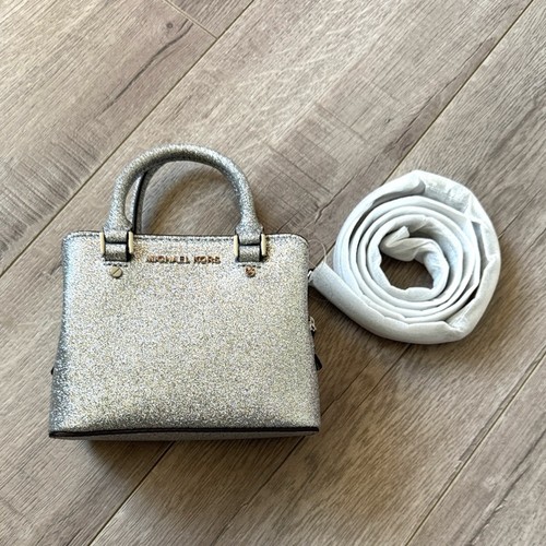 Michael Michael Kors Savannah Mini Satchel Silver Glitter Crossbody NWT Coquette