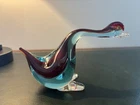Murano Glass Goose DUCK - Vintage MCM -  1960's - 4” X 6.5”- RED BLUE