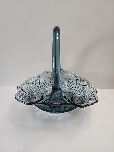 Vintage Federal Blue Fenton Regency Glass Basket Starburst Design (TP)