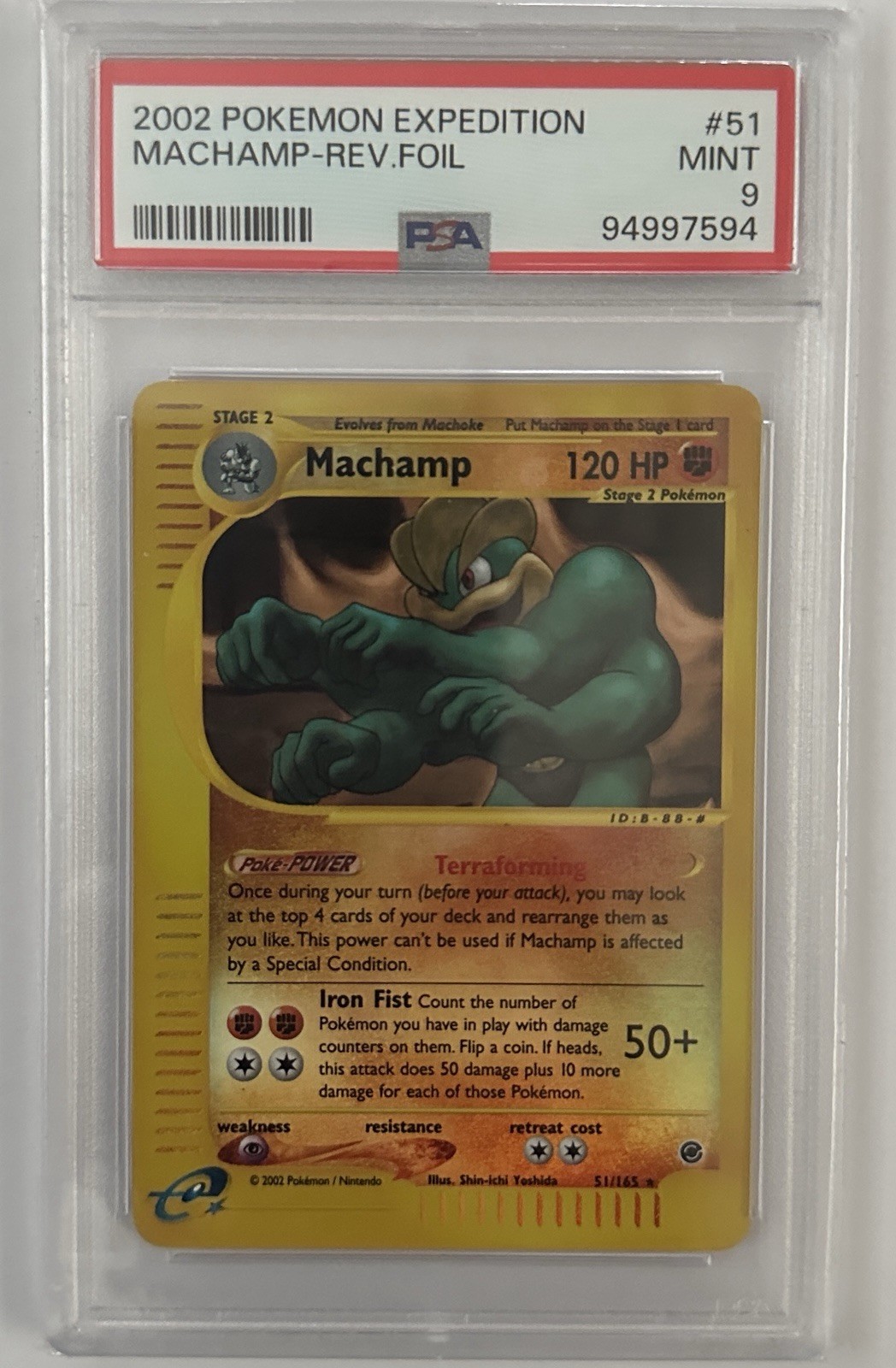 2002 Pokemon Expedition WOTC Machamp Reverse Holo PSA 9 #51 Pop 79