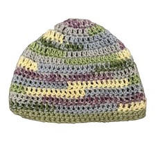 Handmade Girl  s Crochet Beanie Hat - Blue Green Purple Cream