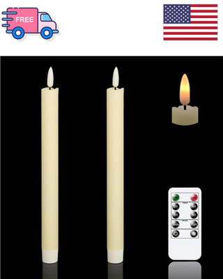 Set of 2, 8'' Luminara Real Wax Flameless Taper Candles Moving Wick Ivory Weddin